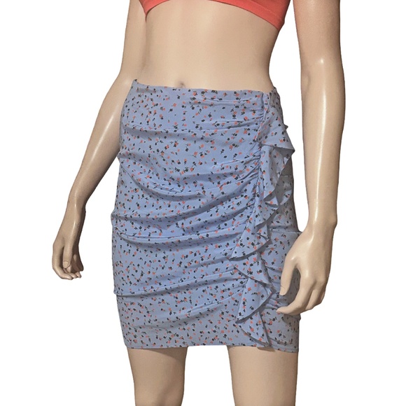 Veronica Beard Spencer Ruffled Skirt Floral Print Sky Blue Multi Mini Length - Picture 6 of 15